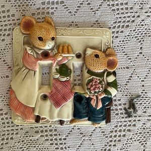 Vintage Takahashi  Ceramic  Double Light Switch Cover Mommy Mouse & Son Japan